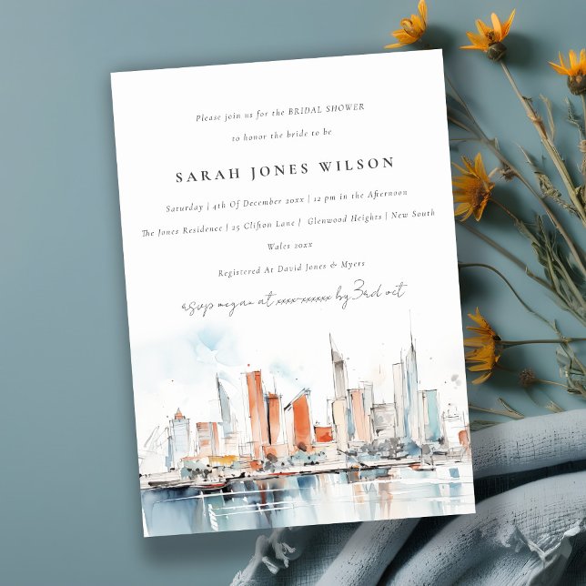 Invitación Miami Florida Skyline Watercolor Bridal Shower (Subido por el creador)