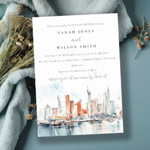 Invitación Miami Florida Skyline Watercolor Couples Shower