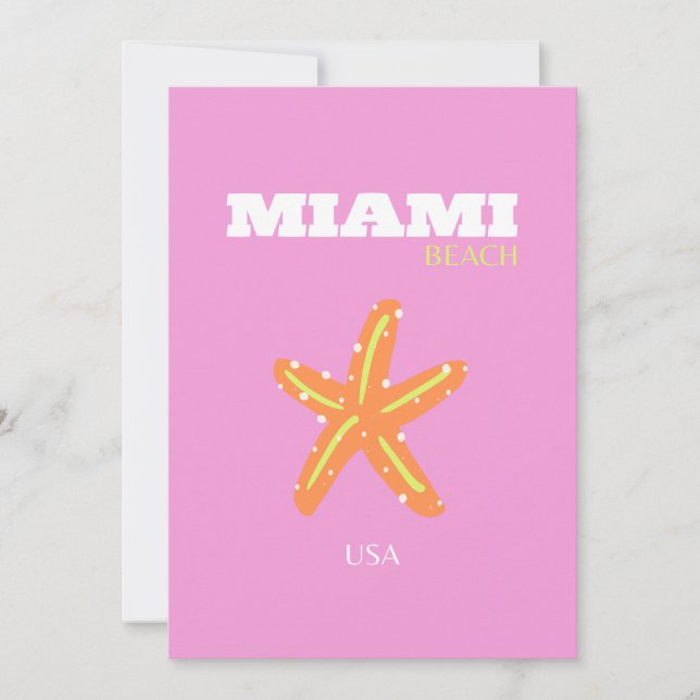 Invitación Miami, Miami Beach, Florida, Preppy, Rosa, Naranja (Anverso)