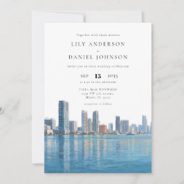 Invitación Miami Skyline Watercolor Elegant Wedding
