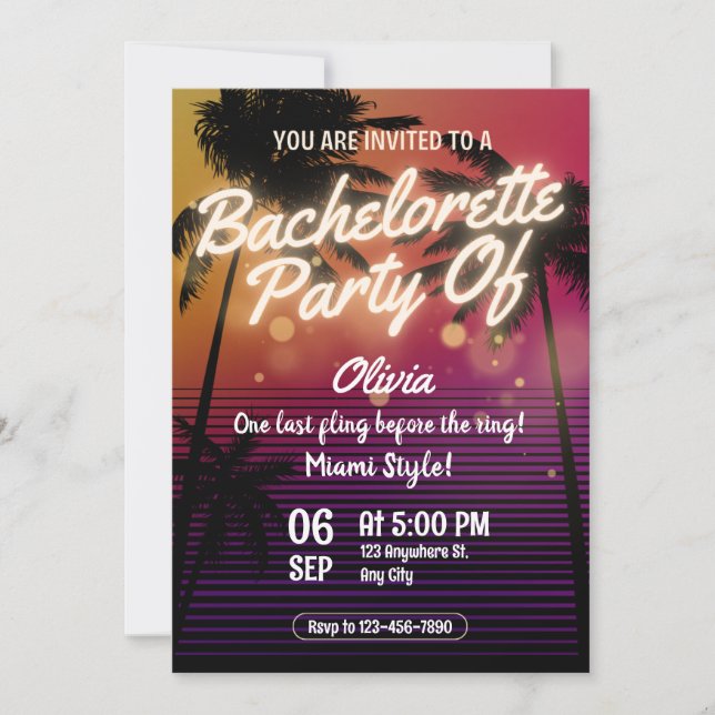 Invitación Miami Summer Girls Weekend Bachelorette Party (Anverso)