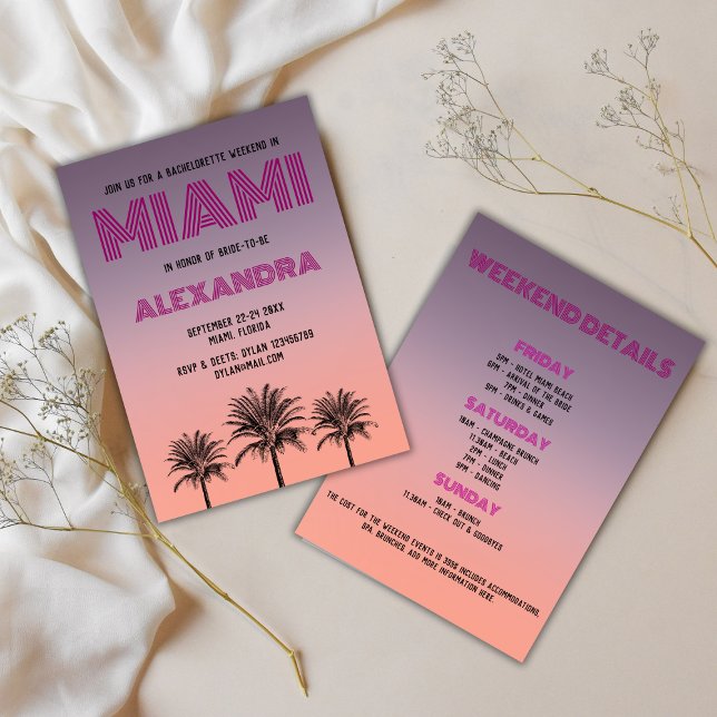 Invitación Miami Tropical Palms Sunset Bachelorette Weekend (Miami Tropical Palms Sunset Bachelorette Weekend Invitation)