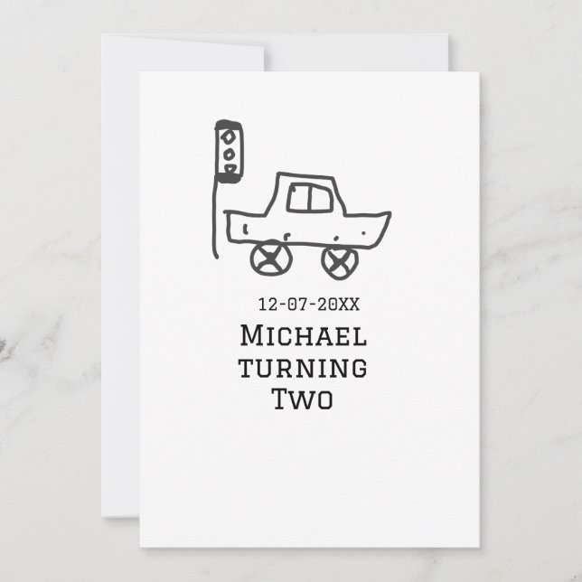 Invitación Michael cumpliendo dos años juguete coche semáforo (Anverso)