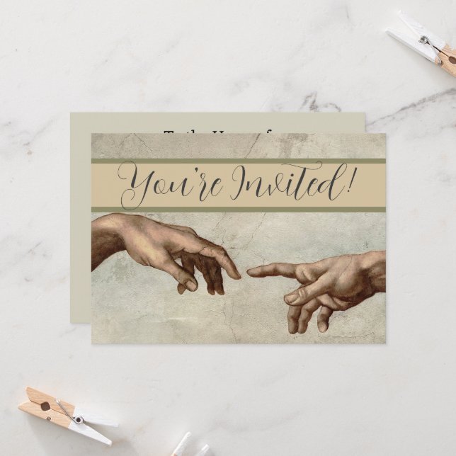 Invitación Michaelangelo manos creación adam dios (Anverso/Reverso In Situ)