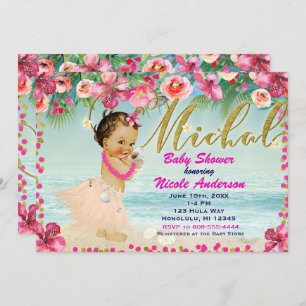 Invitación MICHAL Aloha Baby Shower Hawaiian Retro Beach 