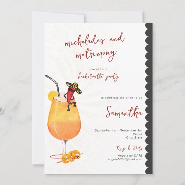 Invitación Micheladas y Matrimonia Fiesta Bachelorette (Anverso)
