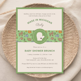 Invitación Michigan Woodland Animals Green Baby Shower