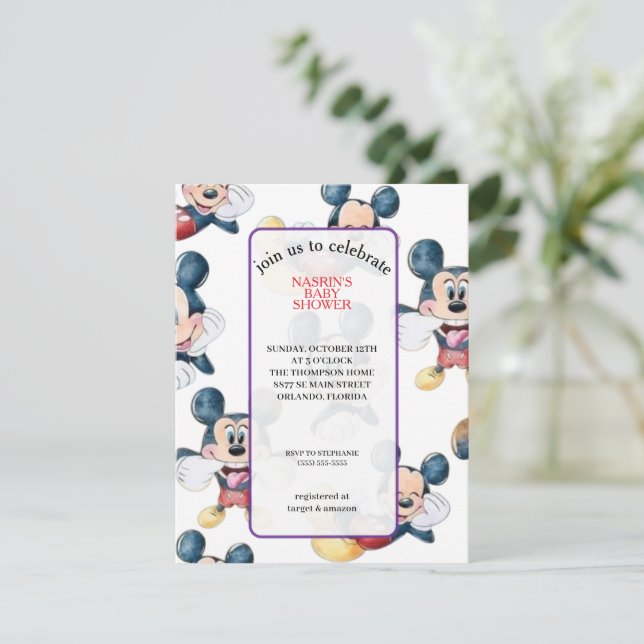 Invitación Mickey Mouse Polka Dot Baby Shower (Anverso de pie)