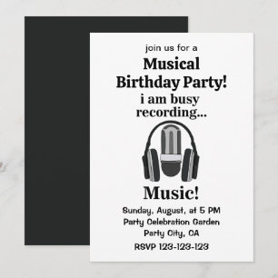 Invitación Micrófono Auriculares Fiesta de cumpleaños musical