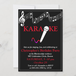 Invitación Micrófono de Escala Musical para Fiesta de Karaoke