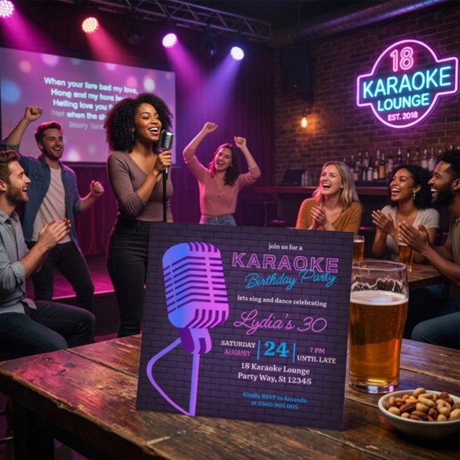 Invitación Micrófono de fiesta de cumpleaños con karaoke de n (Subido por el creador)