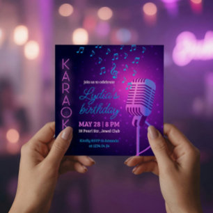 Invitación Micrófono de fiesta de cumpleaños de karaoke neon 