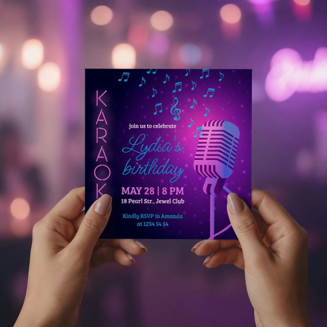 Invitación Micrófono de fiesta de cumpleaños de karaoke neon  (Subido por el creador)