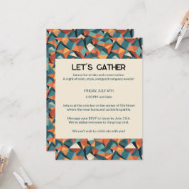 Invitación Mid-Century Geometric Teal & Orange | Custom