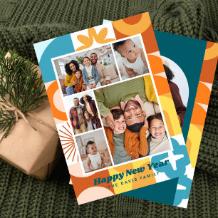 Invitación Mid Century Modern Fun Multi Photo Año Nuevo