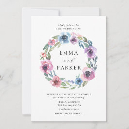 Invitación Midnight Blooms | Floral Boda de Morado y Azul