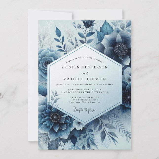 Invitación Midnight Blue Floral Bloom Wedding (Anverso)