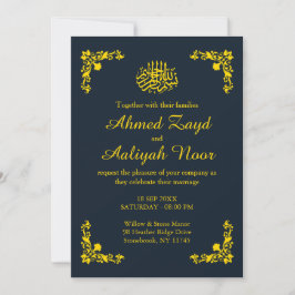 Invitación Midnight Blue & Gold Floral Nikah & Waleema