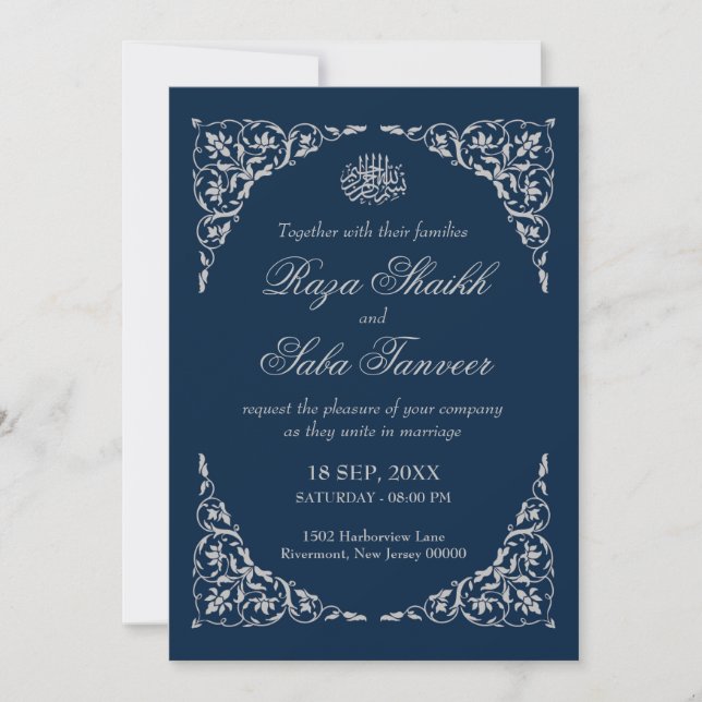 Invitación Midnight Blue Islamic Wedding (Anverso)