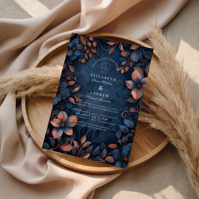 Invitación Midnight Copper Floral Wedding (Subido por el creador)