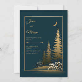 Invitación Midnight Forest Gold Wedding