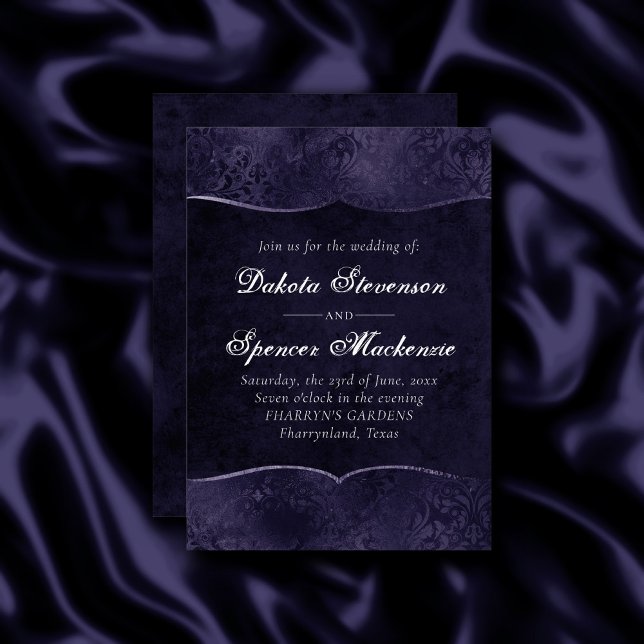 Invitación Midnight Indigo Romance | Satiny Grunge Boda (Subido por el creador)