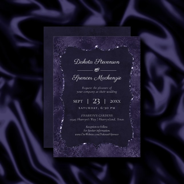 Invitación Midnight Indigo Romance | Satiny Grunge Boda (Subido por el creador)
