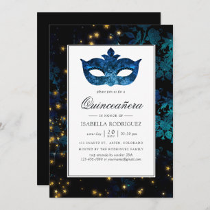 Invitación Midnight Masquerade Damask Quinceañera