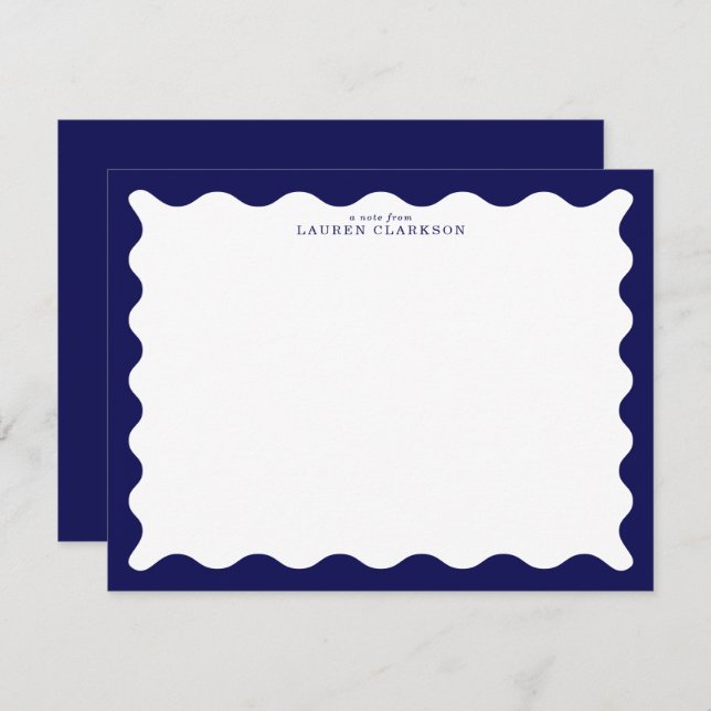 Invitación Midnight Navy Wavy Frame Note Card (Anverso / Reverso)