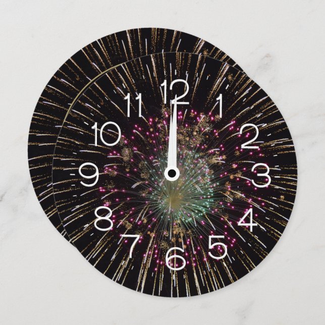 Invitación Midnight New Years Eve Clock On Fireworks  (Anverso / Reverso)