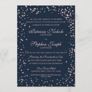 Invitación Midnight Pink Stars Twinkle Sky Boda