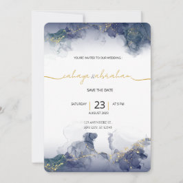 Invitación Midnight Sky & Gold Veins Moody Modern Wedding 
