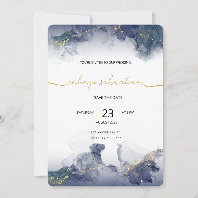 Invitación Midnight Sky & Gold Veins Moody Modern Wedding  (Anverso)