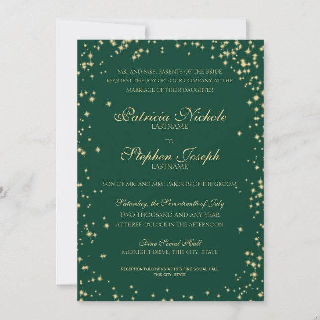 Invitación Midnight Stars Twinkle Sky Emerald Boda (Anverso)