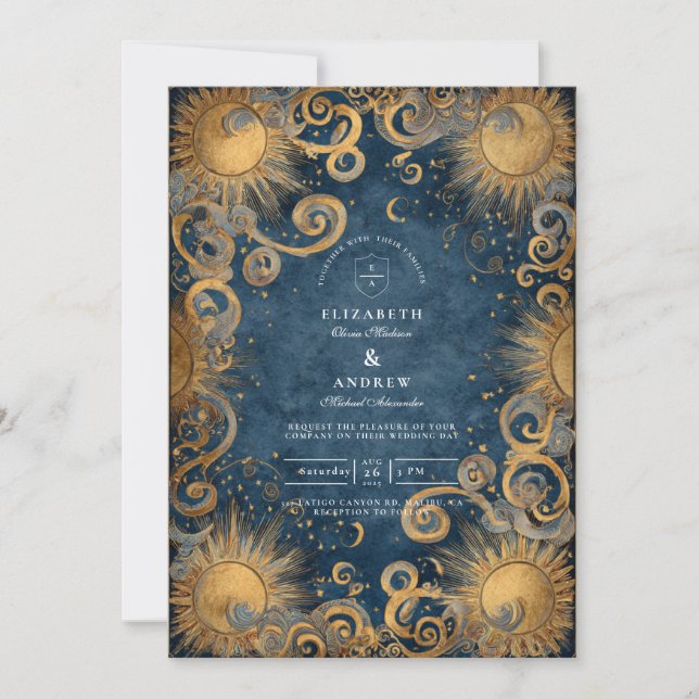 Invitación Midnight Sun Celestial Wedding (Anverso)