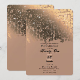 Invitación Miel Beige Champán Dorado Brillo Luces Fiesta
