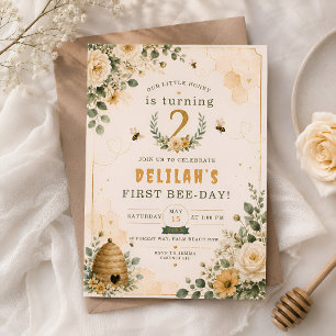 Invitación Miel de Abeja Flor Silvestre Cumpleaños 2 Jardín F