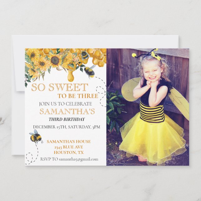 Invitación Miel de Abeja Tan Dulce Cumpleaños Foto Fiesta  (Anverso)