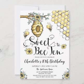 Invitación Miel de Colmena Floral Tan Dulce Abeja 10 Cumpleañ