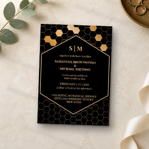 Invitación Miel de Panal de Oro Negro Boda