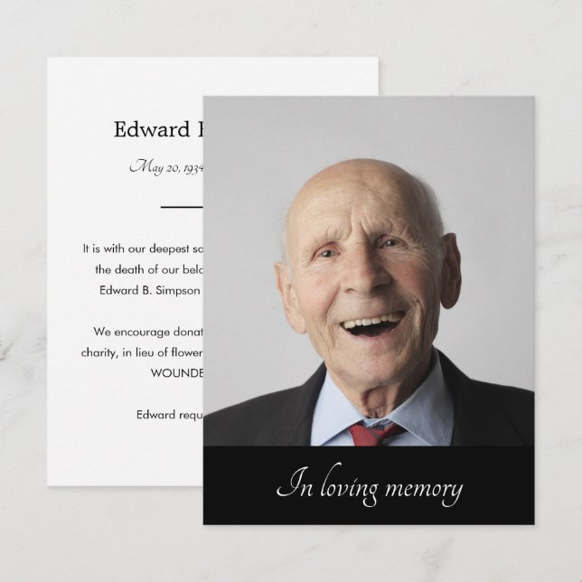 Invitación Miembro de la familia negra falleciendo foto de In (Anverso / Reverso)