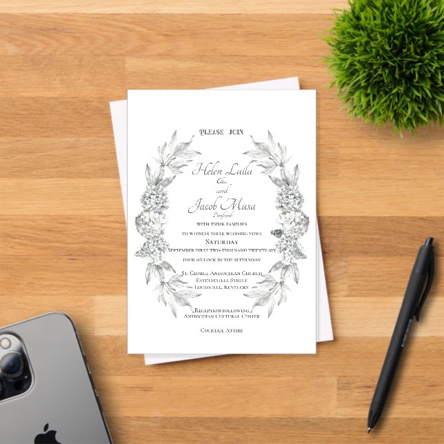 Invitación Miér. de Hortensias Secas Acrílico Esca (Insitu (Tarjeta de Invitación))