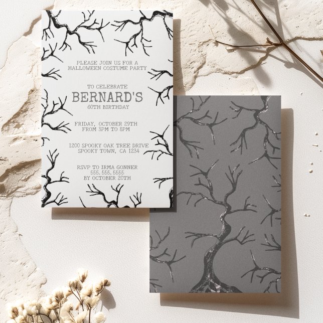 Invitación Mighty as the Oak Spooky Adultos Cumpleaños (Spooky Old Oak Trees Hand-Drawn in Black Ink Perfect for an Over the Hill Haunted Birthday Party.)