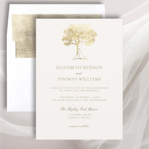 Invitación Mighty Oak Faux Gold Monogramas Boda formal