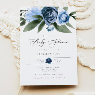 Invitación MILENA Dusty Blue Floral Garden Baby Shower