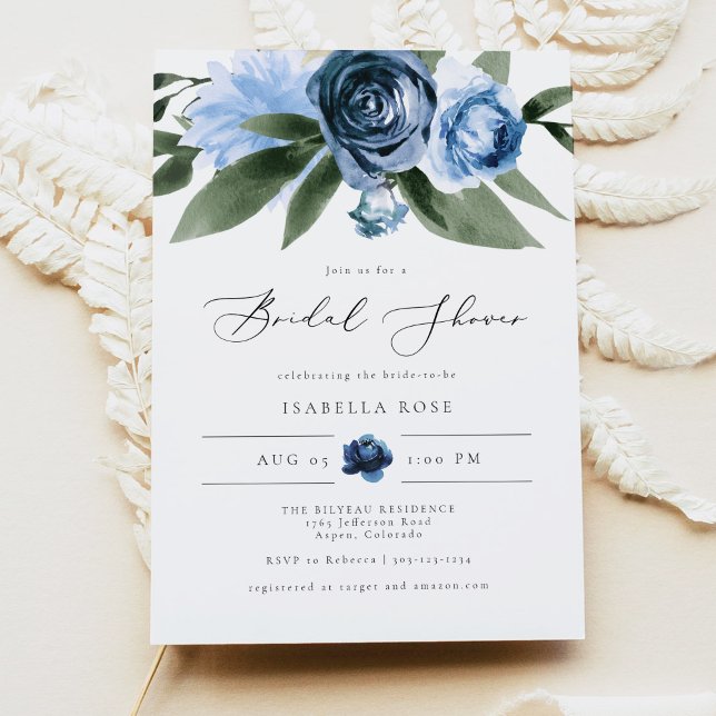 Invitación MILENA Dusty Blue Floral Garden Bridal Shower (Subido por el creador)
