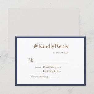 Invitación Milenés Hashtag Navy Boda Blanca Azul RSVP