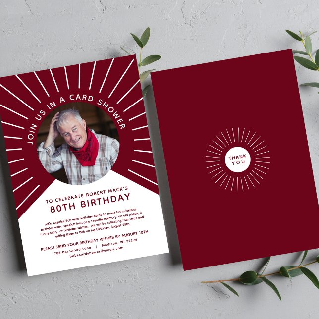 Invitación Milestone 80th Birthday Photo Card Shower (Subido por el creador)
