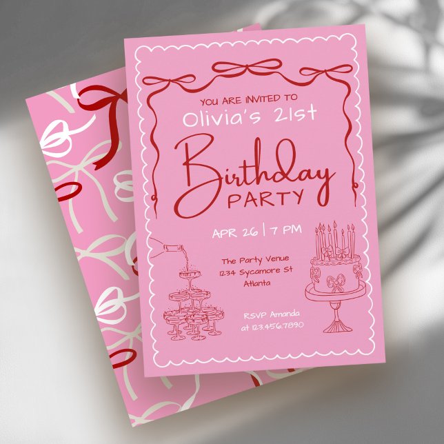 Invitación Milestone Adult Birthday Party Whimsical 21st (Available in both printed and instant download digital formats.)