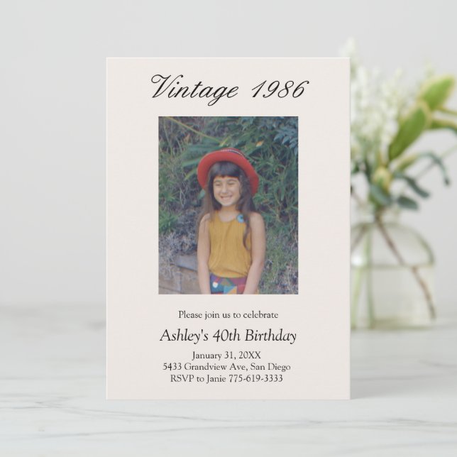 Invitación Milestone Birthday Party Vintage Year Baby Photo (Anverso de pie)